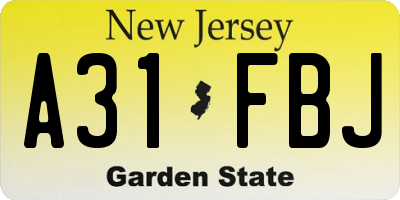 NJ license plate A31FBJ