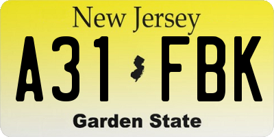 NJ license plate A31FBK