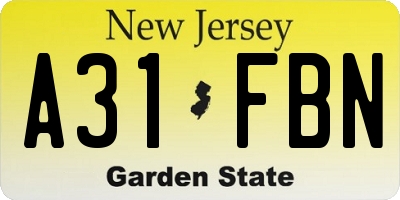 NJ license plate A31FBN
