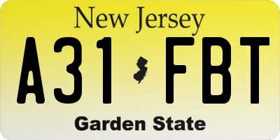 NJ license plate A31FBT