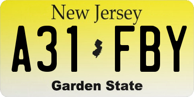 NJ license plate A31FBY