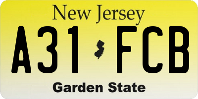 NJ license plate A31FCB