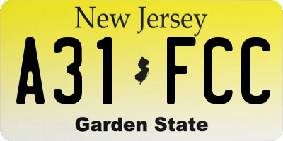 NJ license plate A31FCC