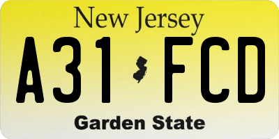 NJ license plate A31FCD
