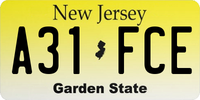 NJ license plate A31FCE