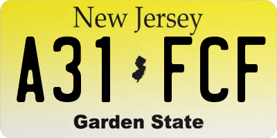 NJ license plate A31FCF