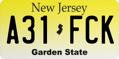 NJ license plate A31FCK