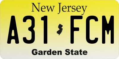 NJ license plate A31FCM