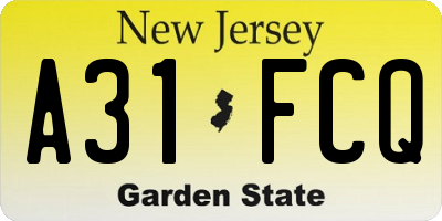 NJ license plate A31FCQ