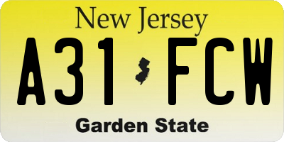 NJ license plate A31FCW