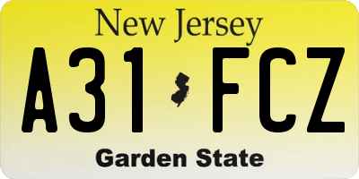 NJ license plate A31FCZ