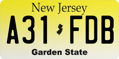 NJ license plate A31FDB