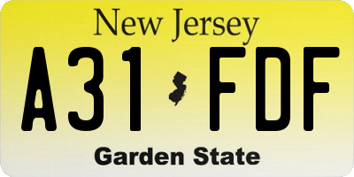 NJ license plate A31FDF