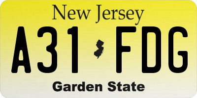 NJ license plate A31FDG