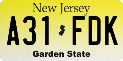 NJ license plate A31FDK