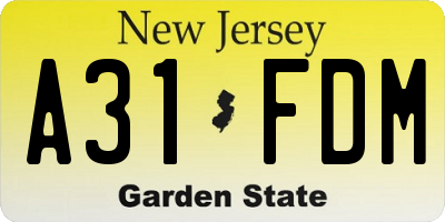 NJ license plate A31FDM