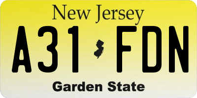 NJ license plate A31FDN