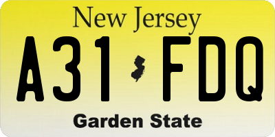 NJ license plate A31FDQ