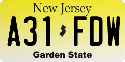 NJ license plate A31FDW