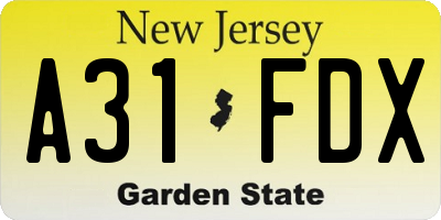 NJ license plate A31FDX