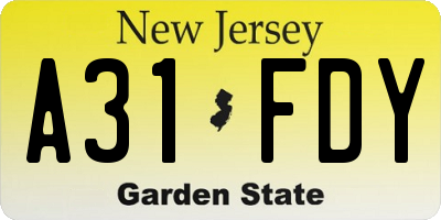 NJ license plate A31FDY