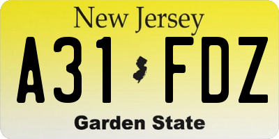 NJ license plate A31FDZ