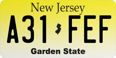 NJ license plate A31FEF