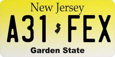 NJ license plate A31FEX
