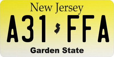 NJ license plate A31FFA