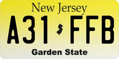NJ license plate A31FFB