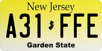 NJ license plate A31FFE