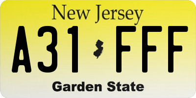 NJ license plate A31FFF