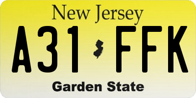 NJ license plate A31FFK