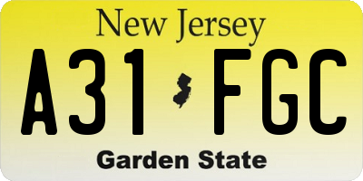 NJ license plate A31FGC
