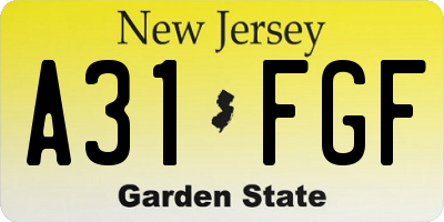 NJ license plate A31FGF