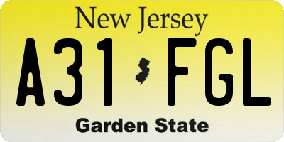 NJ license plate A31FGL