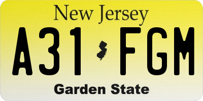 NJ license plate A31FGM