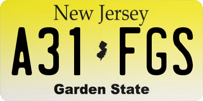 NJ license plate A31FGS