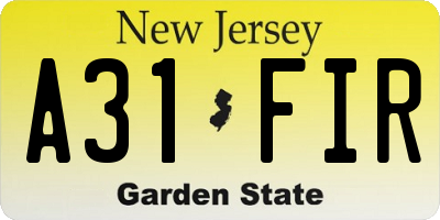 NJ license plate A31FIR