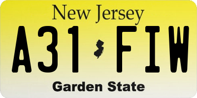 NJ license plate A31FIW
