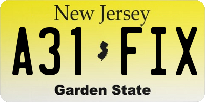 NJ license plate A31FIX
