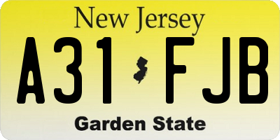 NJ license plate A31FJB