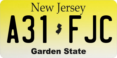NJ license plate A31FJC