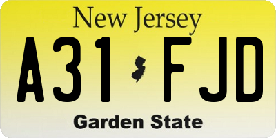 NJ license plate A31FJD