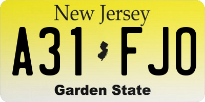 NJ license plate A31FJO