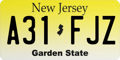 NJ license plate A31FJZ