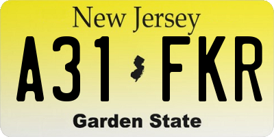 NJ license plate A31FKR