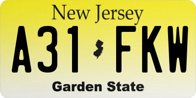 NJ license plate A31FKW