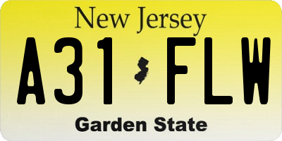NJ license plate A31FLW
