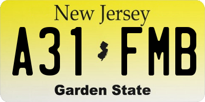 NJ license plate A31FMB